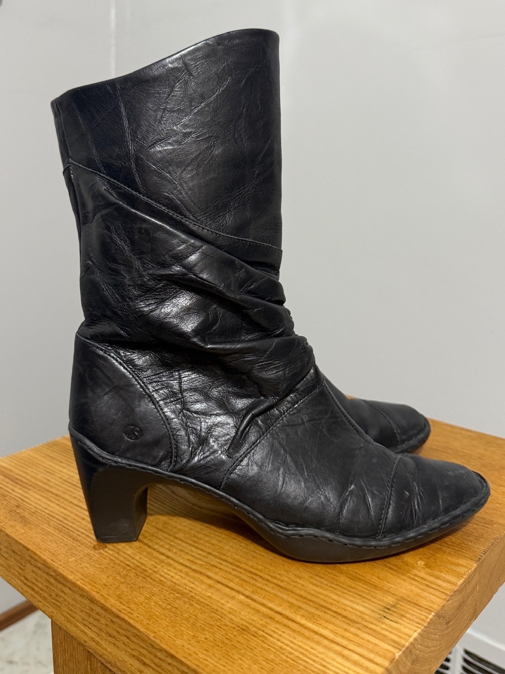 Josef Seibel Calla 05 Boots Womens 38 7.5 Black Leather Slouch Mid Calf Heel
